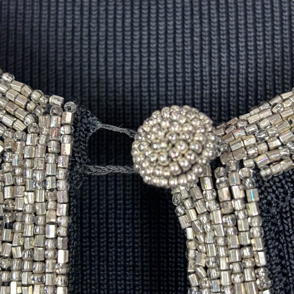 DANA BUCHMAN BEADED STRETCH BLACK DRESSY OPEN FRONT CARDIGAN SWEATER - Picture 7 of 10